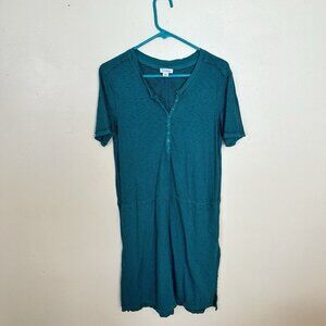 Sundance Womens Knee Length Green Shirt Dress Cotton Medium Short Sleeve Pockets